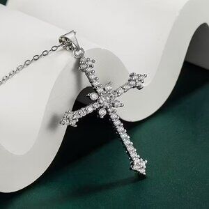 925 Sterling Silver Mens 1ct Diamond Cross Pendant Necklace Christian Jewelry
